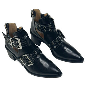 Steve Madden Grazia Pointed Toe Moto Bootie Black Leather Womens 7.5M New $150